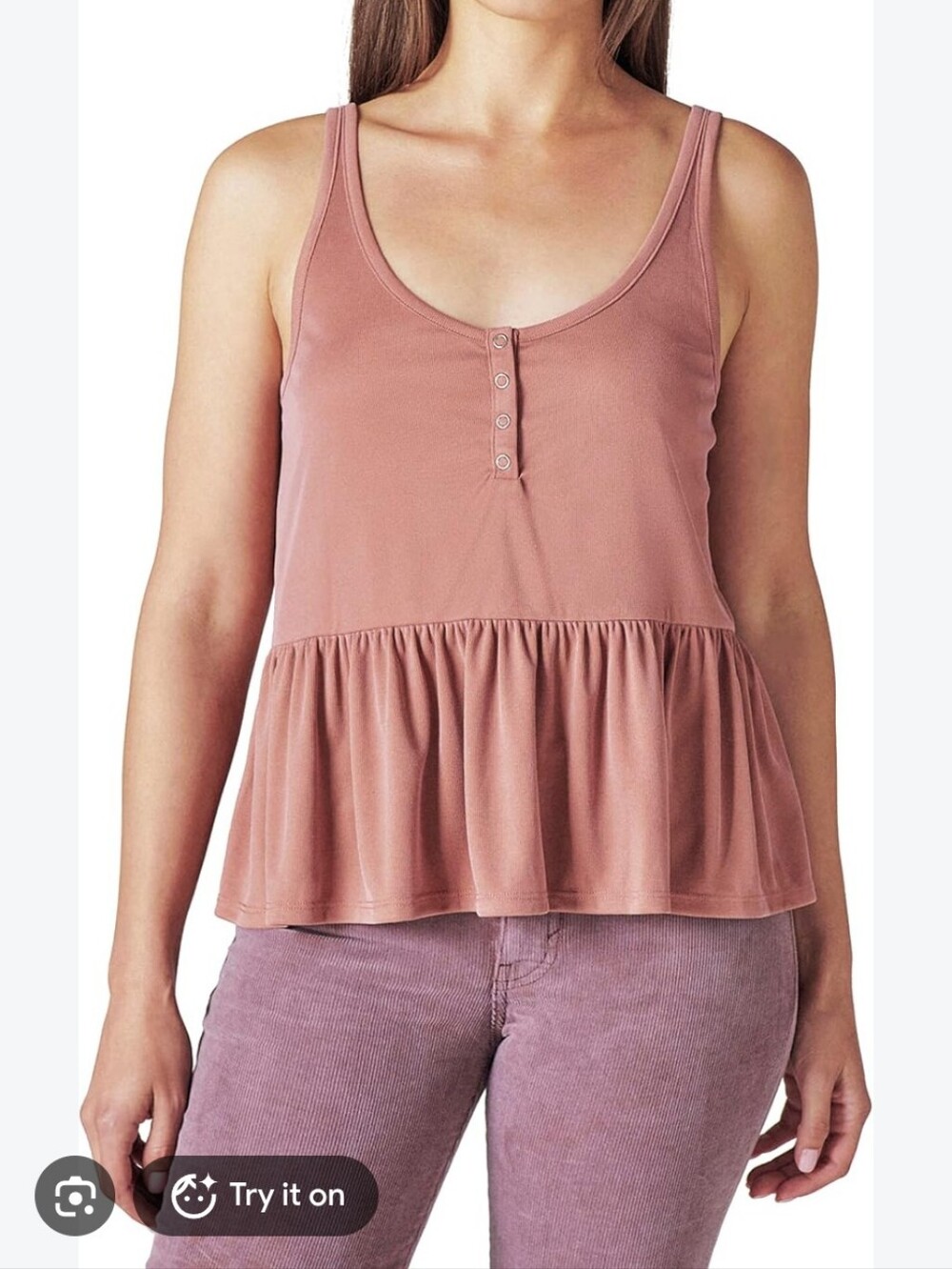 Lucky Brand Ribbed Henley Babydoll Cropped Tank Coco Brown Sz Xs